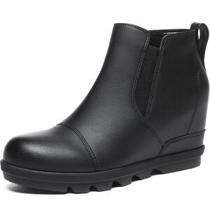 Athlefit Women's Wedge Ankle Boots Comfortable Slip On Wedge Bootie  Black